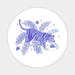 Indigo blue tiger and tropical leaves Magnet